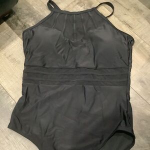 Relleciga one piece black bathing suit, size extra large